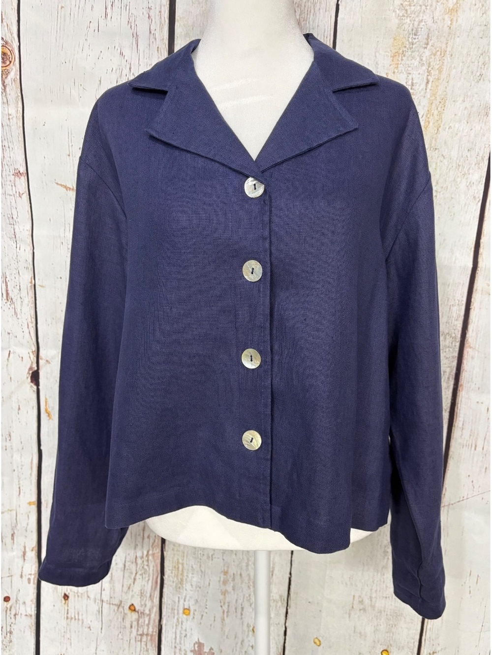 Vintage Women’s Melrose Studio Navy Blue Linen Lagenlook Jacket Size M